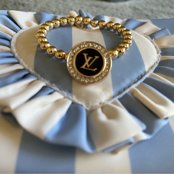 Repurposed LV button charm bracelet with gold filled tarnish free beads - Picture 3 of 4